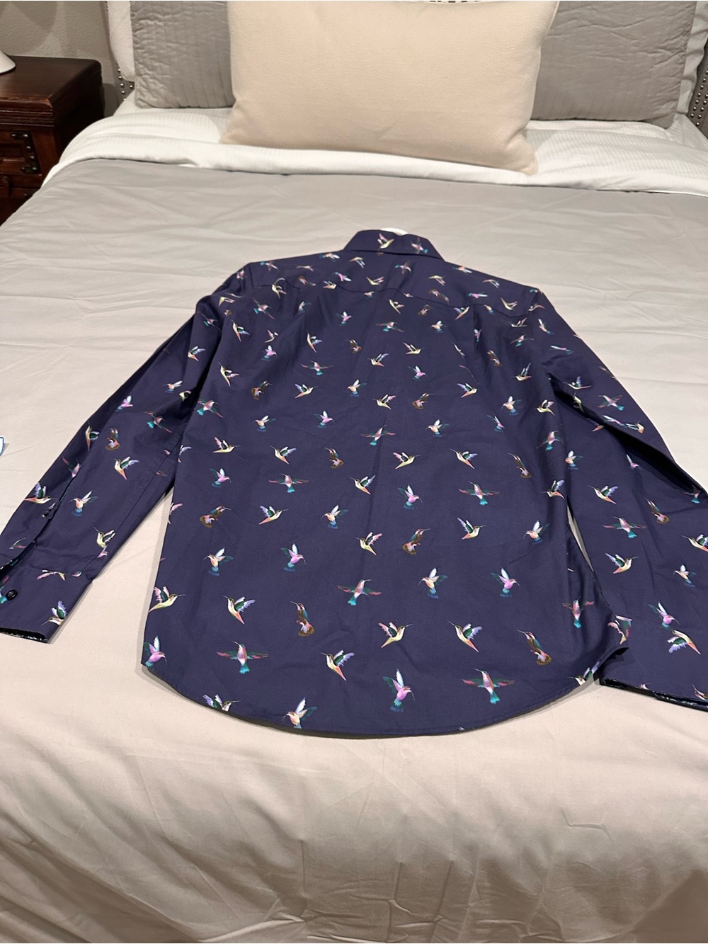 next Navy Long-Sleeve Button-Down Shirt with Multicolor Bird Print